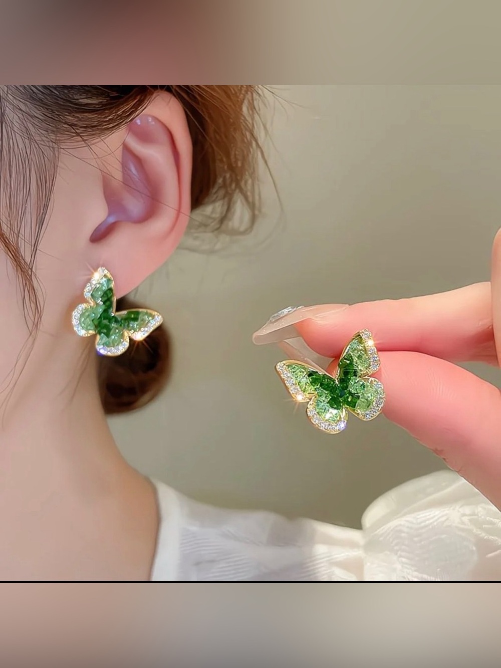 💖Green Butterfly Crystal Stud Earrings -